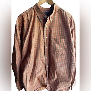 American Eagle Size XL Orange Plaid Long Sleeve Cotton Button Down Shirt